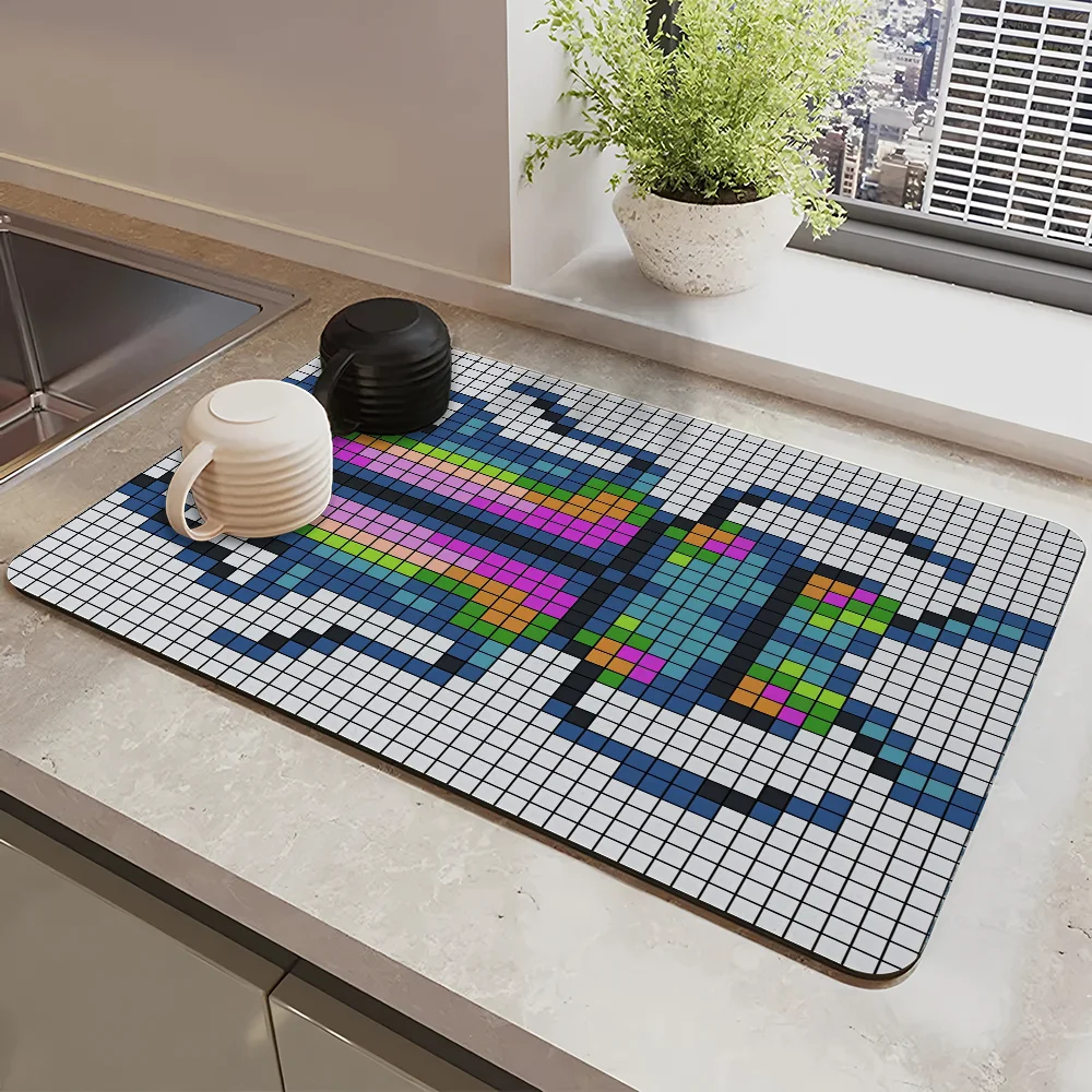 

Pixel Wind Beetle Cat Draining Pad Drying Mat For Kitchen Bar Coffee Dishes Rubber Quick Drying Water Absorbent Anti-slip Mat