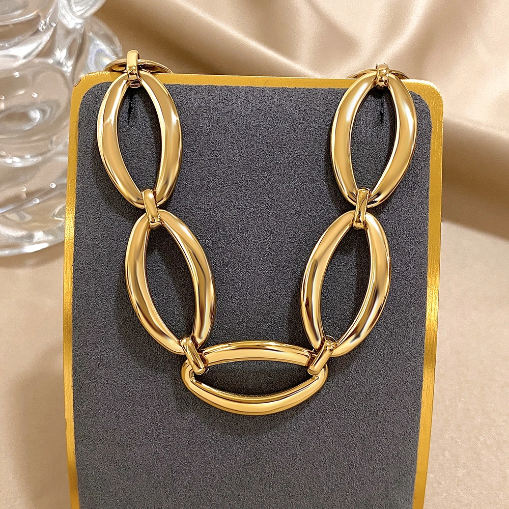 

Flashbuy 316L Stainless Steel Gold Color Metal Oval Thick Chain Necklace For Women Girls New Trend Neck Jewelry Gift