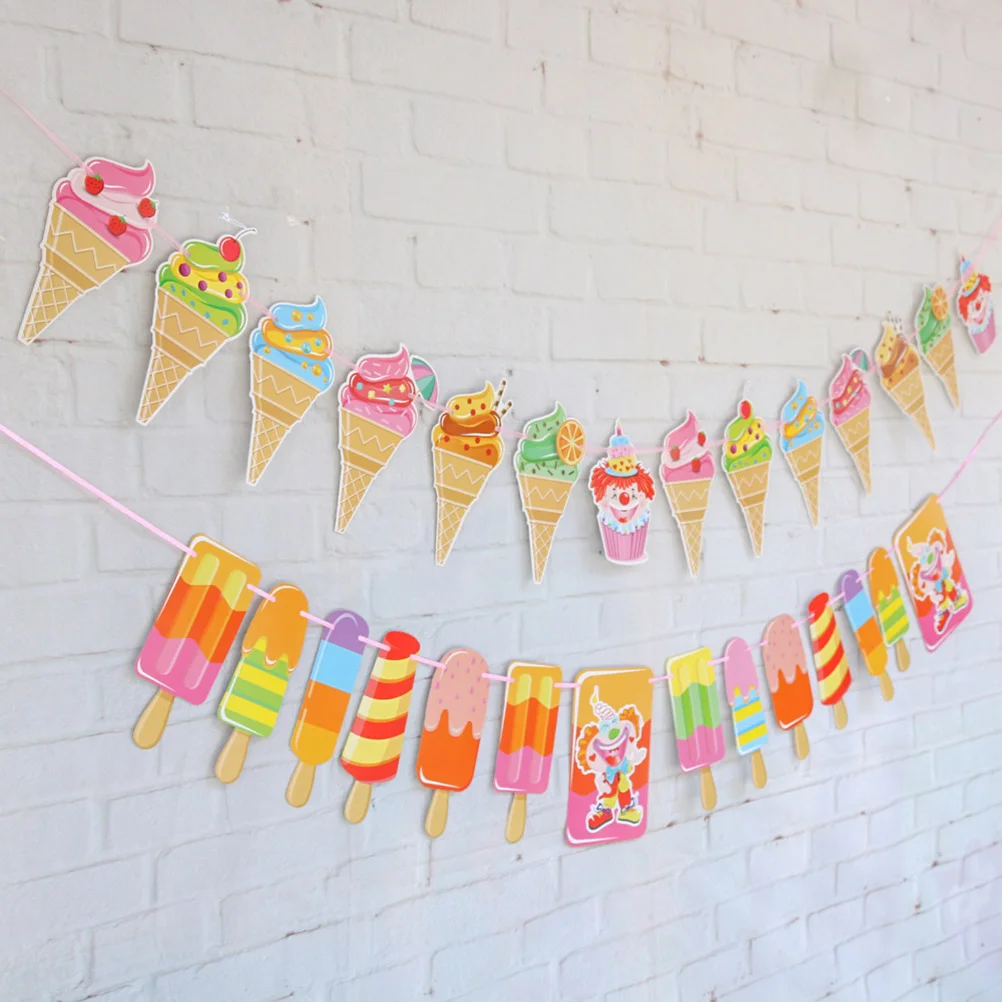 Tema estivo Pull Garland Latte Party Bunting bandiera decorativa a forma di gelato