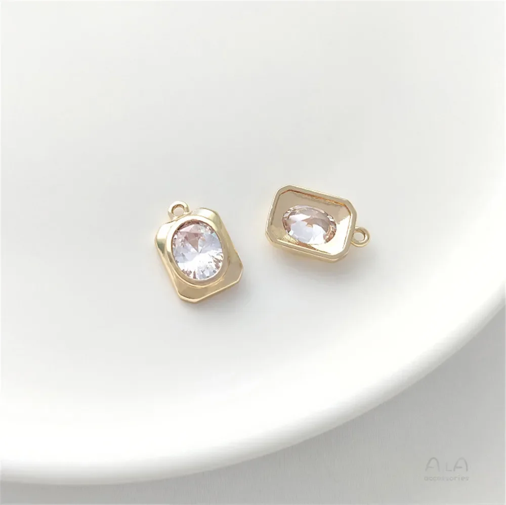 

9.5x14mm14K Pack Gold Color Preserved Oval Zircon Rectangle Pendant DIY Bracelet Collar Necklace Earring Ornament Pendant