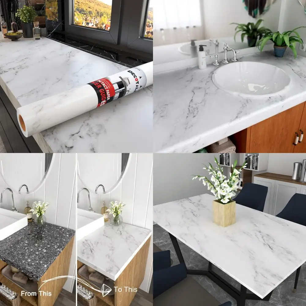 

White Grey Marble Peel and Stick Vinyl Countertop Contact Paper Waterproof 30x400 for Kitchen and Bathroom Surfaces