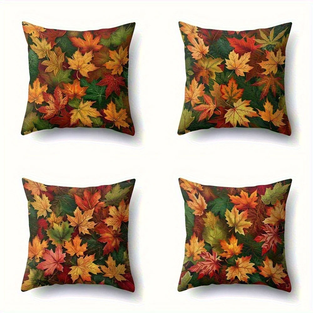 Set of 4 Autumn Leaves Throw Pillow Covers Fall Foliage Seasonal Cushion Case for Decorative Rustic Home Decor Gift