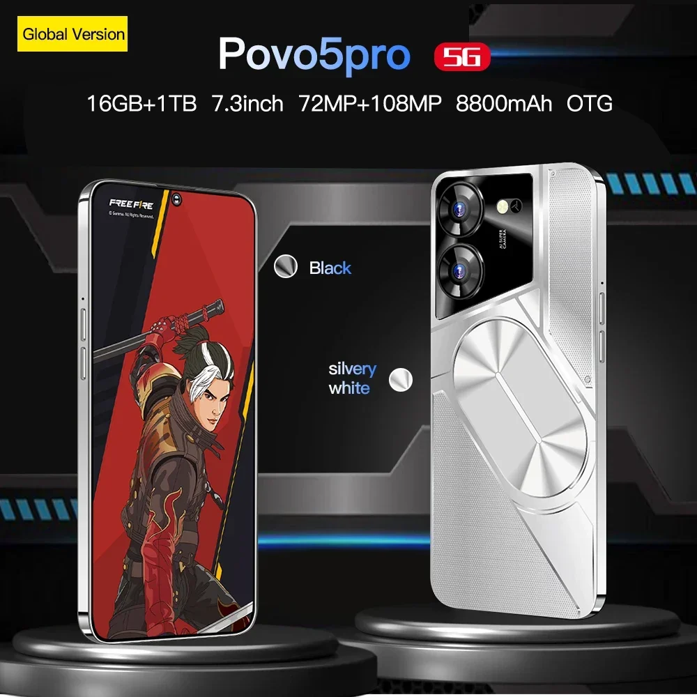 2024 New Povo5pro smartphone 4G Smart Island HD screen 16GB+1TB simultaneously supports 2 mobile phone cards + memory cards