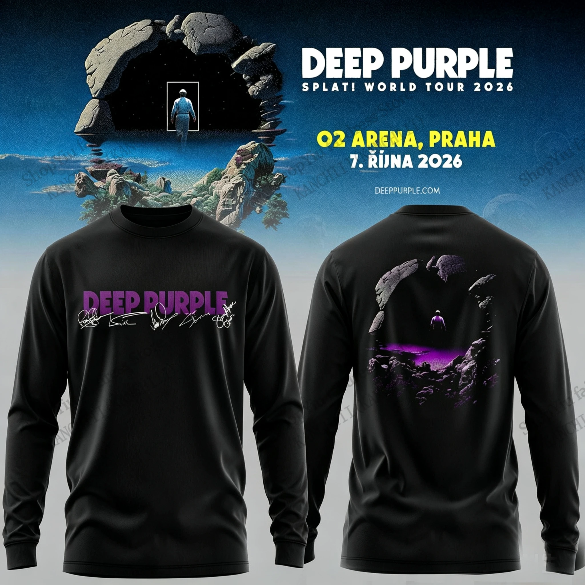 New Rock Deep Purple Splat World Tour 2026 3D Print Long Sleeve T-shirt Men Women Fashion Oversize Outdoor Tops Tees Men Clothes