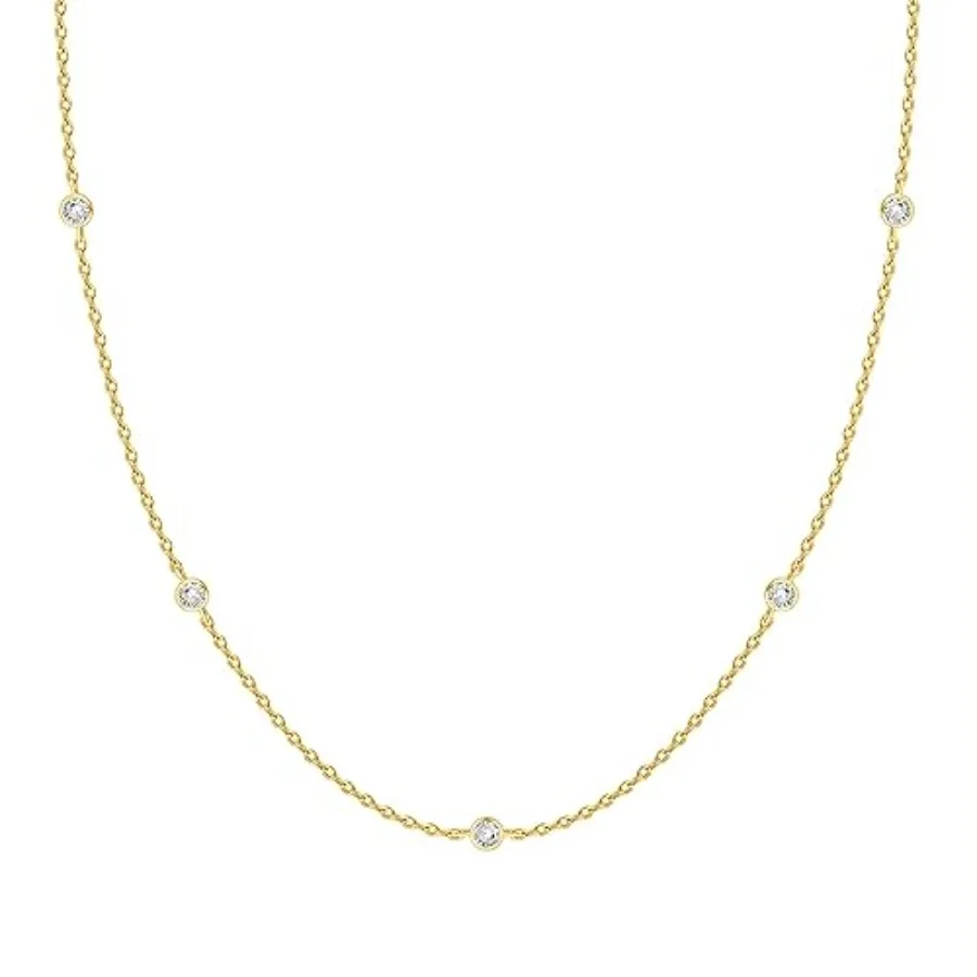 

14K Gold Plated Necklace - Simulated Diamond Layering Necklaces - Womens CZ Chain