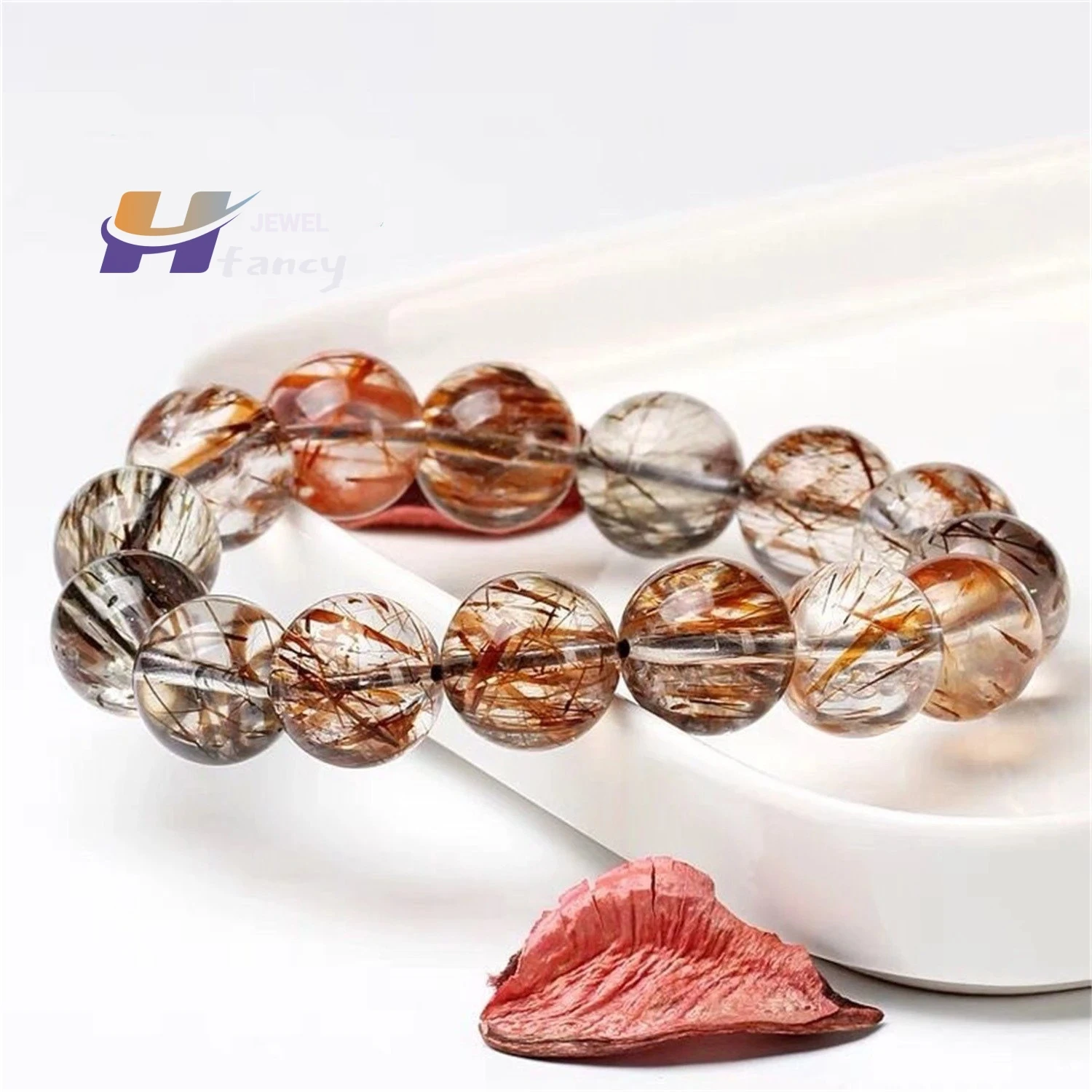 

Natural Black Gold Titanium Crystal Mica Hair Silk Super Seven Bracelet with Crystal Full Hair for Men Women Simple Jewelry Gift