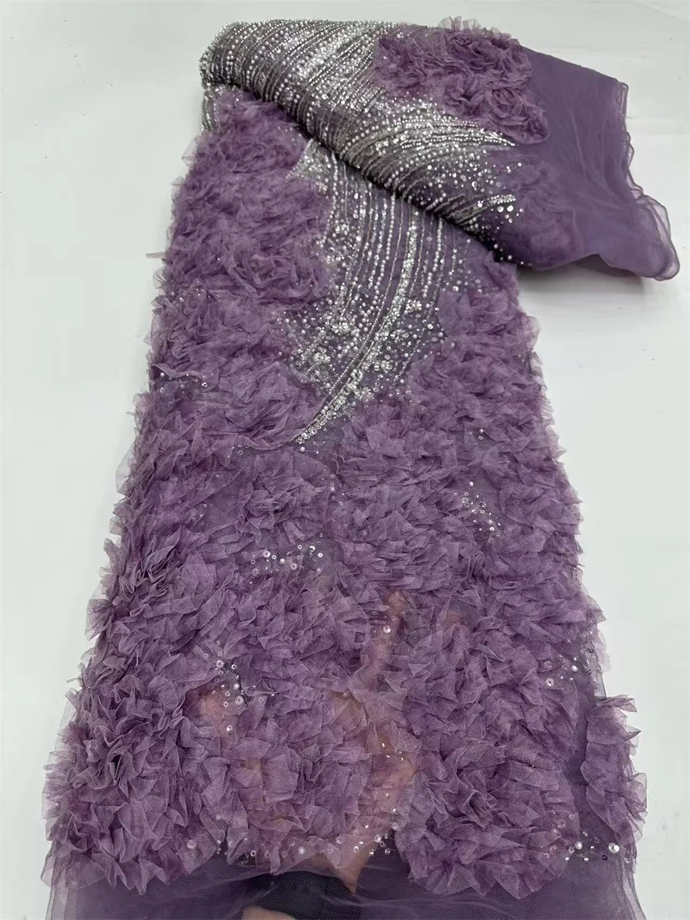 Luxury African Fabric Lace 5Yard Embroidery High Quality 2025 Sky Blue Heavy Sequin French Beaded Lace Fabric For Sewing A1262-1