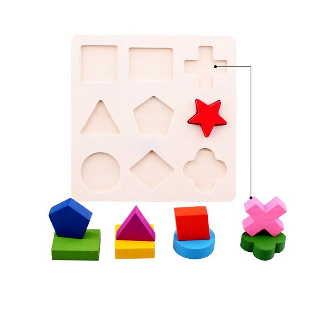 2 Stücke Pädagogisches Puzzle Geometrische Form Platte Erkenntnis Bord Bunte Holz Frühes Lernen Werkzeug für Kinder