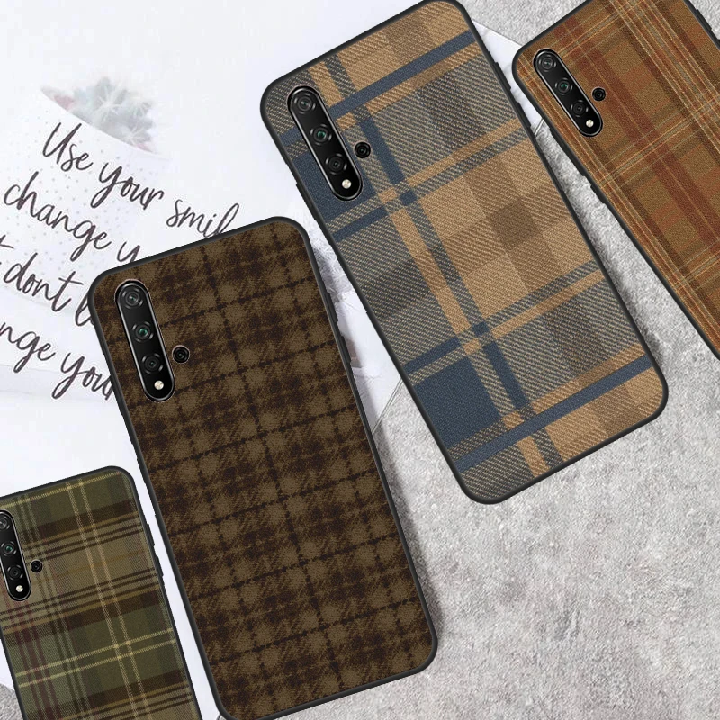 Brown Plaid Case For Huawei Nova 8i 7i 11i 11 Pro 9 10 SE 5T Y60 Y61 Y70 Y90 Y91 P30 P20 P40 Lite Cover