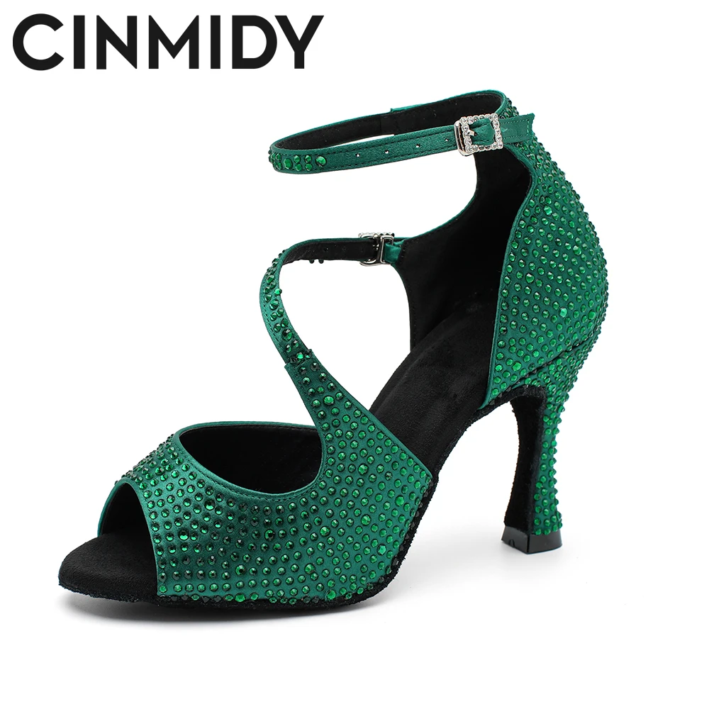 CINMIDY New Latin Dance Shoes Women Tango Jazz Modern Ballroom Dance Shoes Ladies Diamond Wedding Shoes Performance Sandals