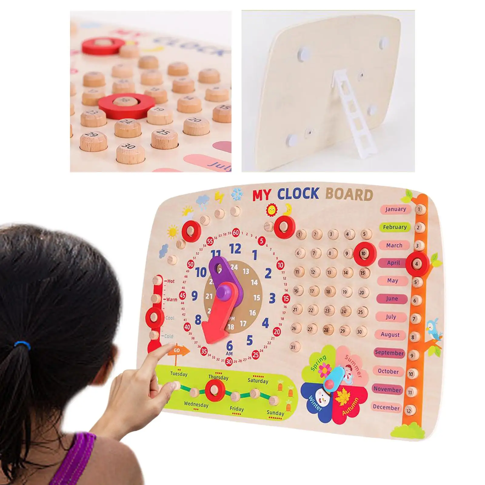 Wooden Toys Childrens Calendar Teaching Clock for Boys Girls Learning Toys