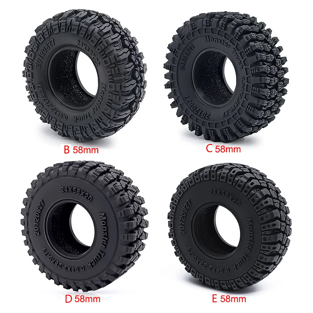 MIBIDAO 4Pcs 1.0inch All Terrain Mud Rubber Wheel Tires for TRX-4M 1/18 Axial SCX24 1/24 RC Crawler Car Upgrade Parts