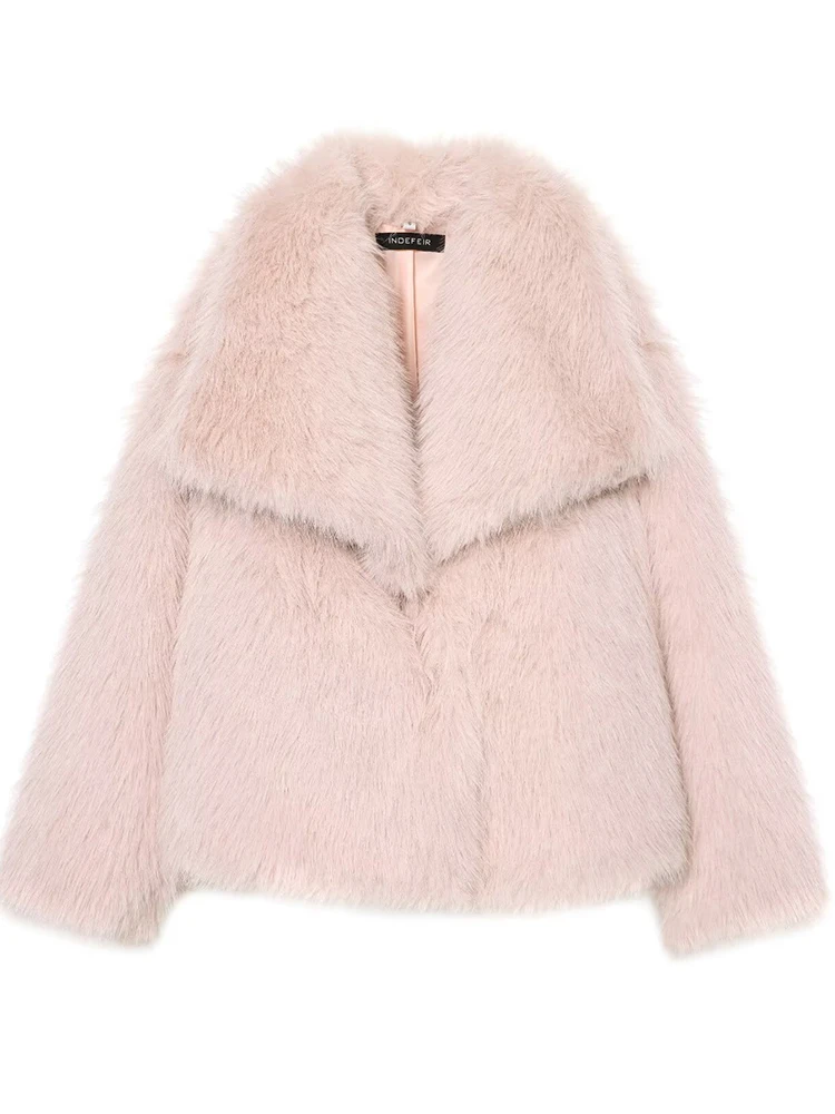 Damska kurtka futrzana 2025 Moda damska Jednolity kolor Długi rękaw Zapinana na guziki Krótkie kurtki Damski płaszcz jesienno-zimowy na co dzień