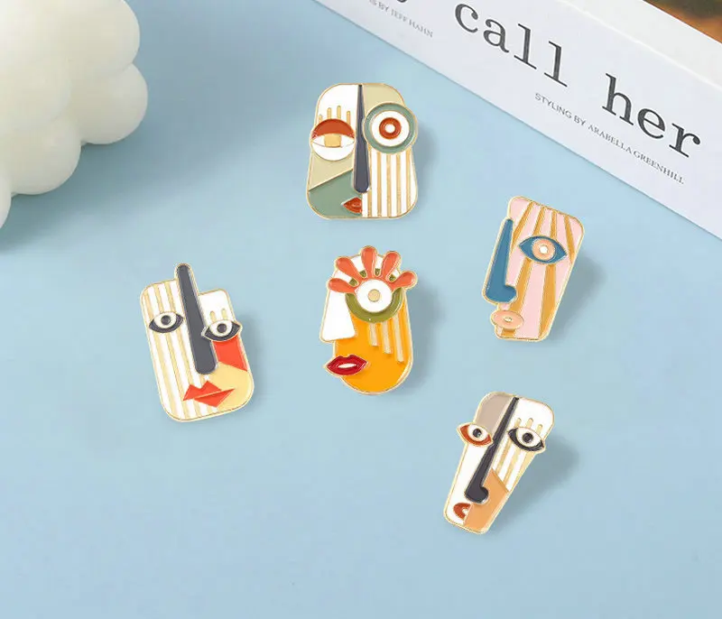 Pins Modern Geometric Portrait Art Metal Brooches Animal Badges Pins up Gift for Men Women Accessories Abstract Face Enamel