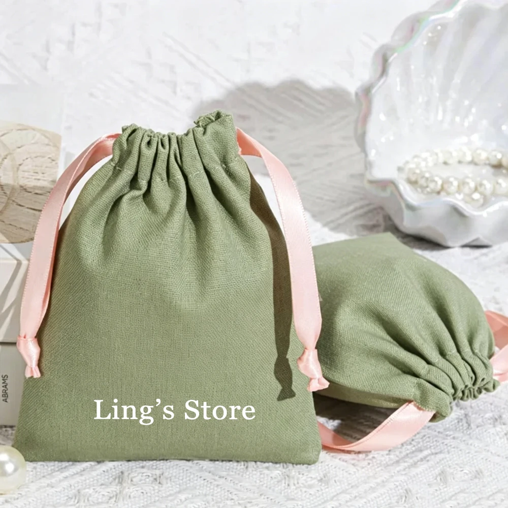 50 Stück Baumwoll-Zugbeutel mit individuellem Logo für Kosmetik, Wimpern, Parfüm, Schlüsselanhänger, Boutique-Hochzeitsgeschenke, Süßigkeiten, Schmuckverpackung – Detail 1