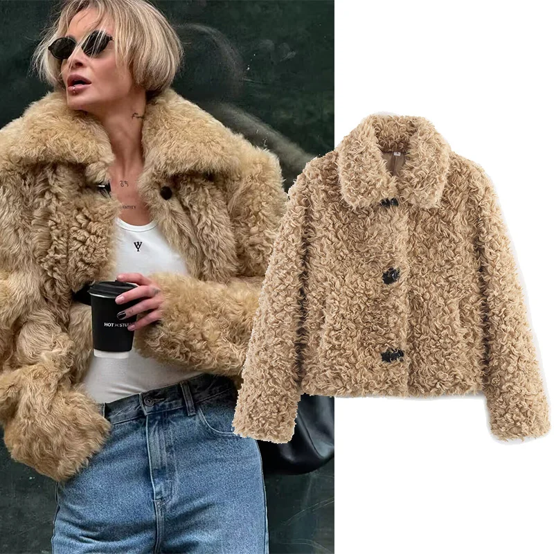 

Women's Button Jacket Fashion Female Coats Women Polar Fleece Jacket Autumn Turn Down Collar Pocket Long Sleeve