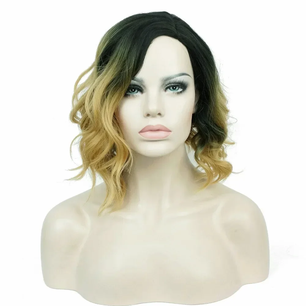 

StrongBeauty Golden Ombre Парик Средние вьющиеся стрижки Боб Прическа для женщин Синтетические парики