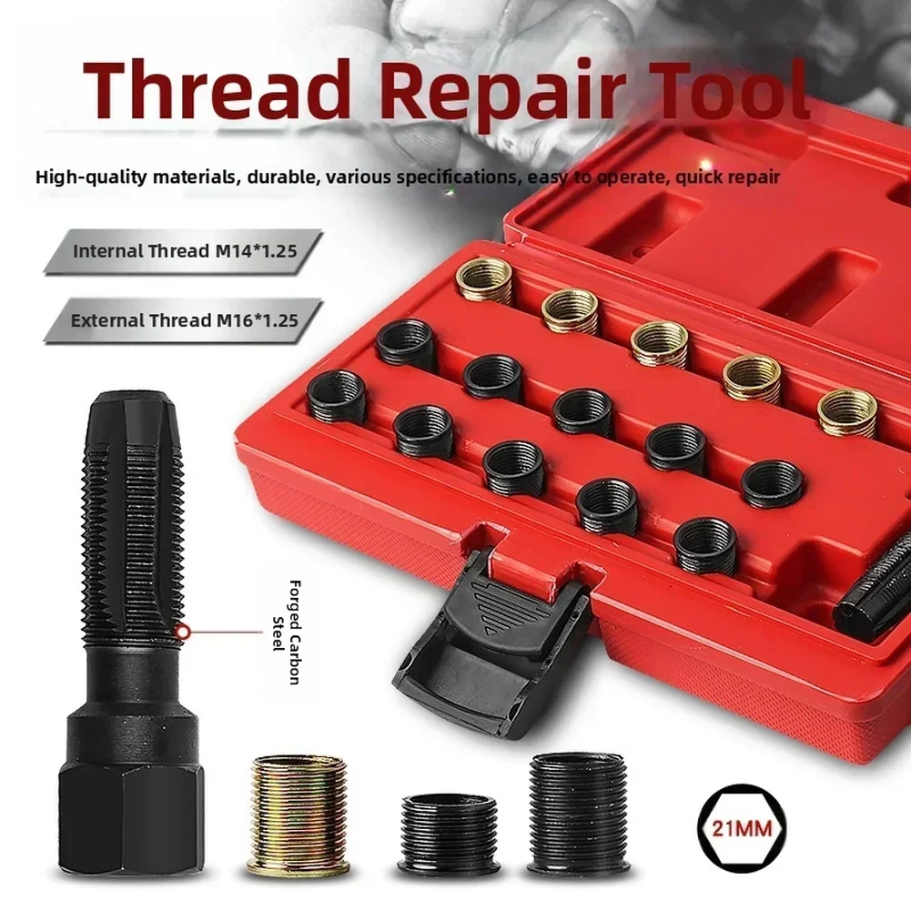Thread Repair Kit for Spark Ignition M14x1 25 M16x1 25 with Carbon Steel Taps and Inserts for Engine Thread Maintenance