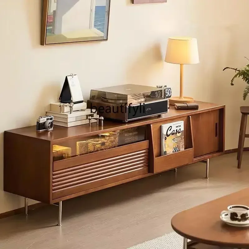ss8350 TV cabinet storage, living room household storage cabinet, sliding door solid wood floor, display cabinet