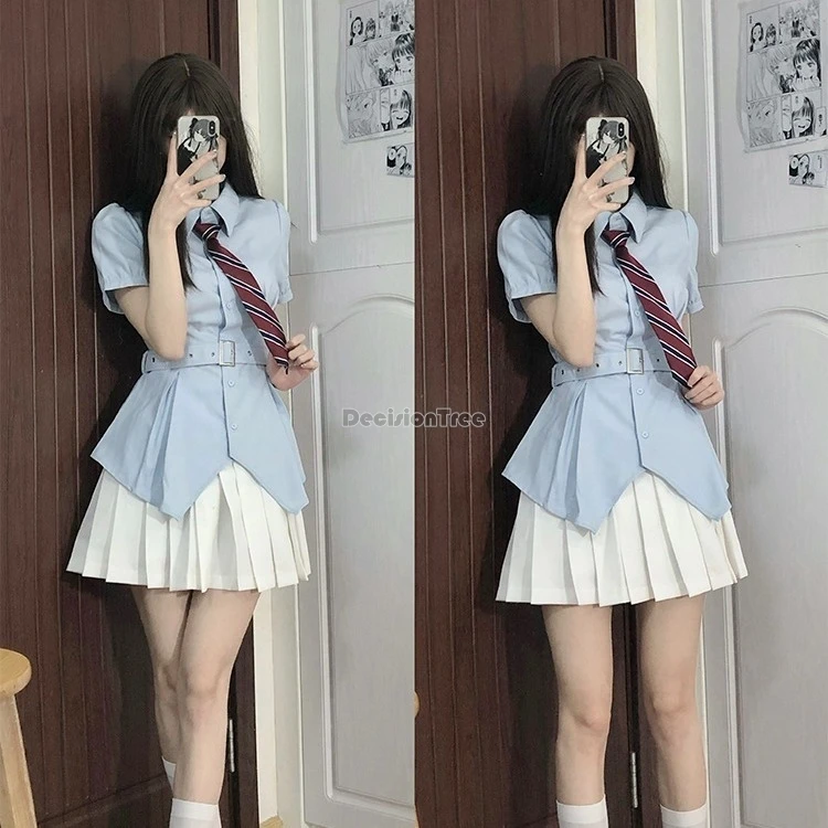 2024 jk uniform suit set japanese korean school style women summer short-sleeved top  pleated skirt 3 piece fashion jk set w392