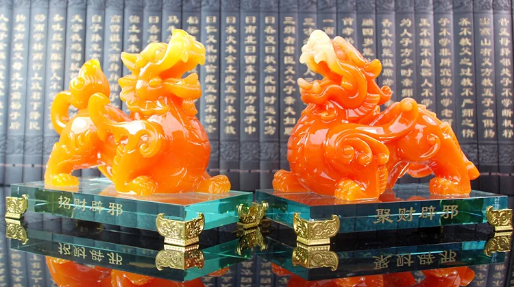 زوج 2 قطعة متجر المنزل شركة متجر تعويذة جلب الثروة المال حسن الحظ التنين PI XIU اليشم الراتنج فنغ شوي ديكور تمثال فني