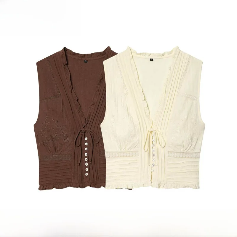 

Spring Summer New Women's Fashion ZR Style Embroidered Thin Veil Top Casual Fit Polyester No Sleeve Polyester Fiber 100%