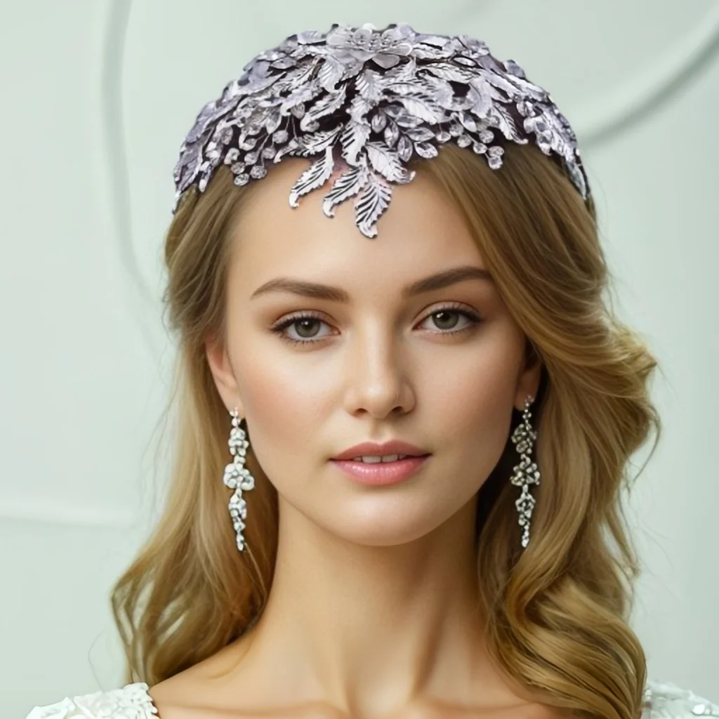 HP512 Alloy Leaves Wedding Comb Bridal Headdress Earring Bride Hair Accessories Woman Headwear Hair Ornaments Jewelry