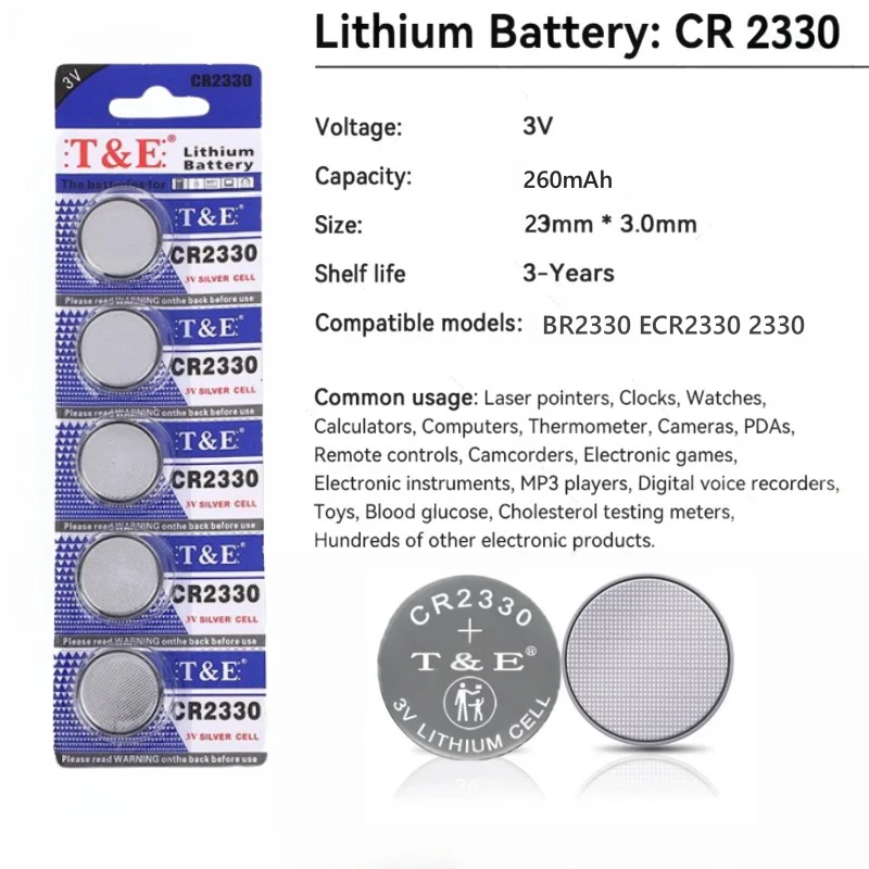 top5PCS-100PCS CR2330 3V 260mAh Lithium Button Batteries BR2330 ECR2330 2330 Coin Cell for Toys Car Key Remote Watch Clock