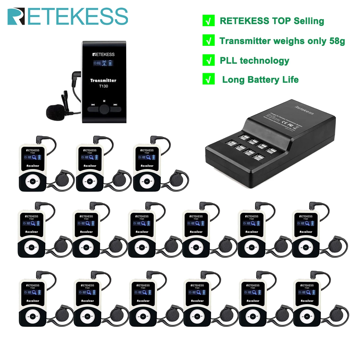 RETEKESS T130 T131 Wireless Tour Guide System Audio Tour Guide System Wireless Microphone Transmitter For Museums,Tourist Groups