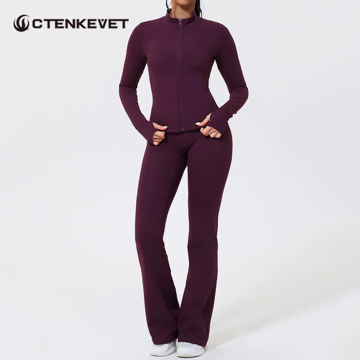 

Осень/зима, женская спортивная куртка с длинным рукавом, карманный спортивный костюм, спортивная одежда на открытом воздухе, спортивная одежда для йоги, женский комплект для фитнеса из двух предметов