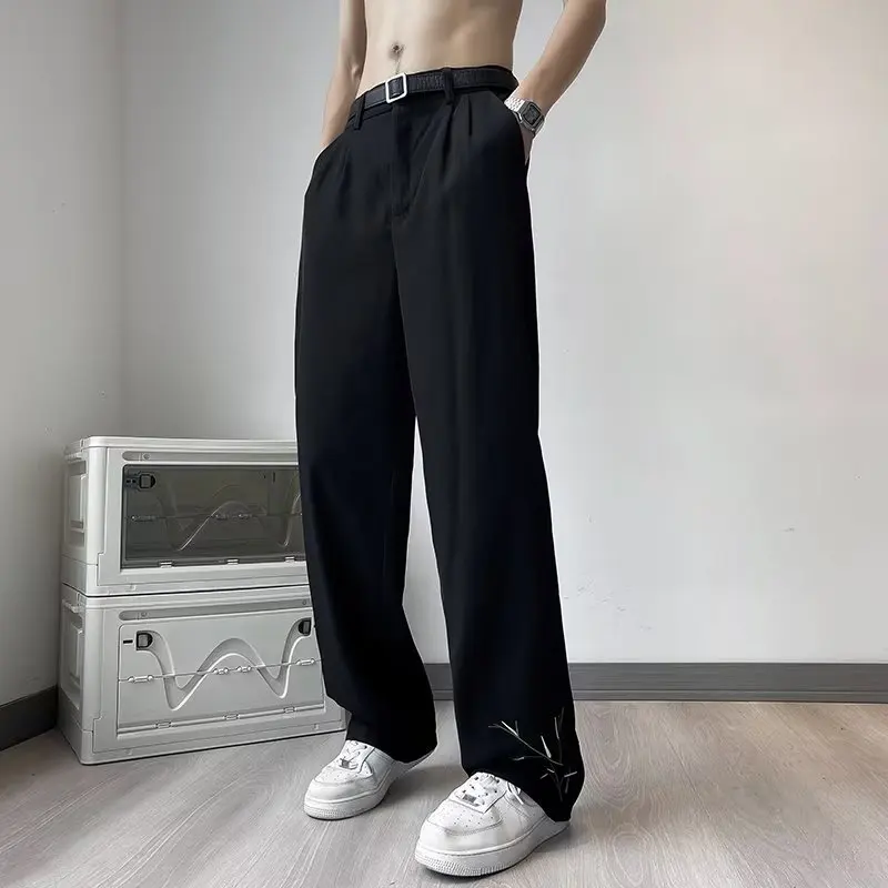 Flowers Pants Men All-match Wide Leg Simple Korean Style Breathable Leisure Pockets Daily Streetwear Teens Clothing Chic Basic