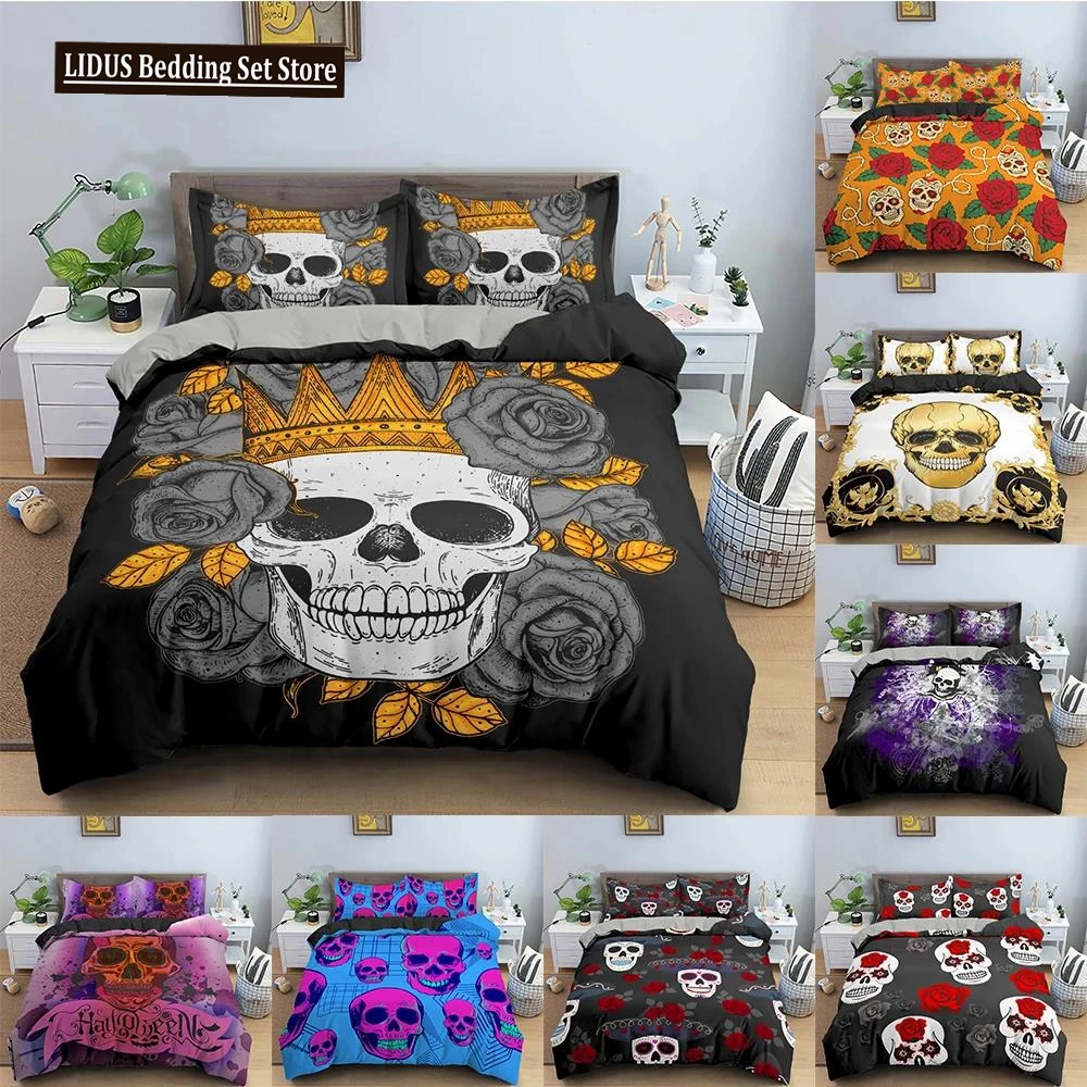 

3D Skull Print Bedding Set Skeleton Duvet Cover Comforter Covers For Bedroom Twin King ​Size Quilt Cover With Pillowcase 2/3 PCS