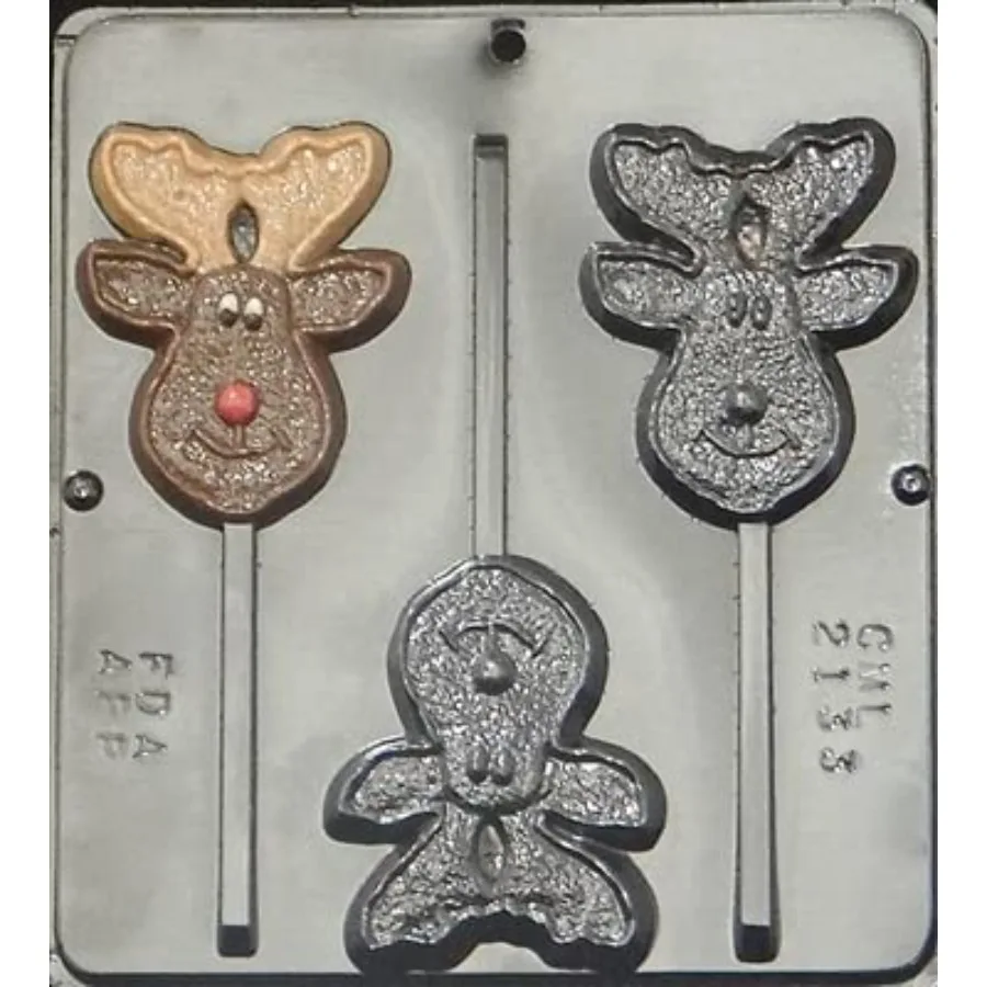 

Happy Reindeer Moose Lollipop Chocolate Candy Mold Christmas 2133