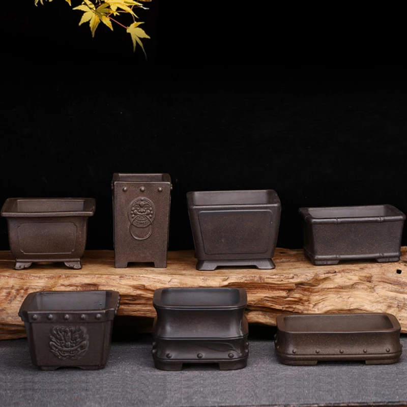 

Purple Sand Flower Pots Small Square Terracotta Bonsai Pot De Fleur Decoratif Desktop Flesh Orchid Creative Bronze Green Plants