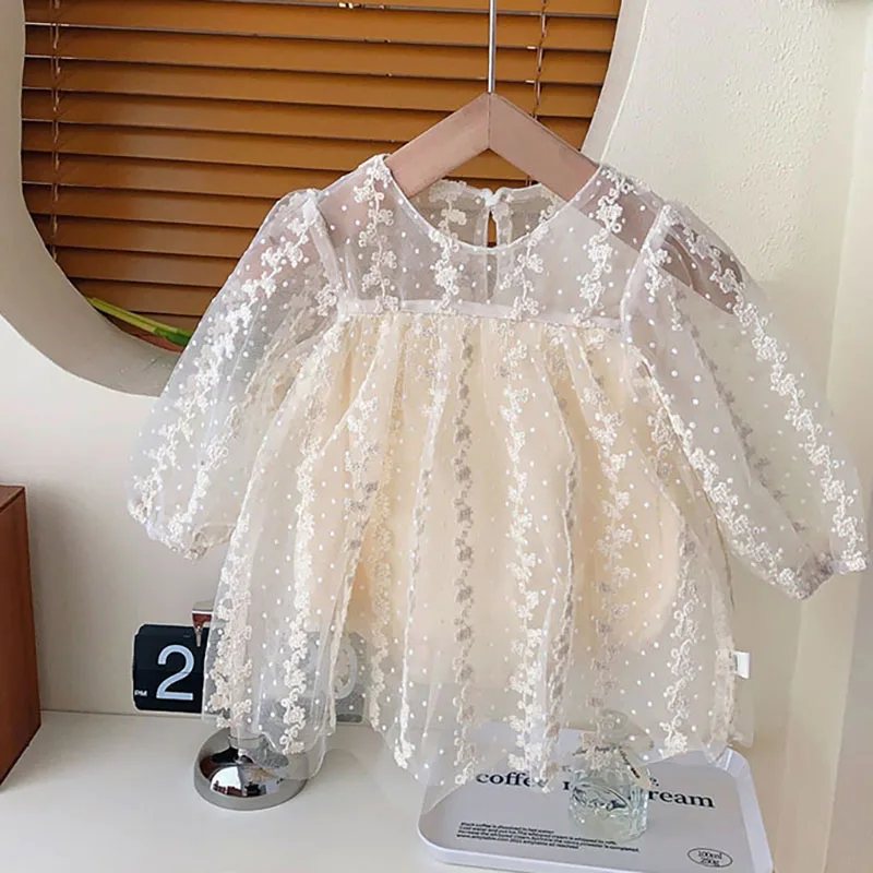 MILANCEL Baby Clothing Embroidery Bodysuit Dress for Girls Infant Girls Mesh Dress