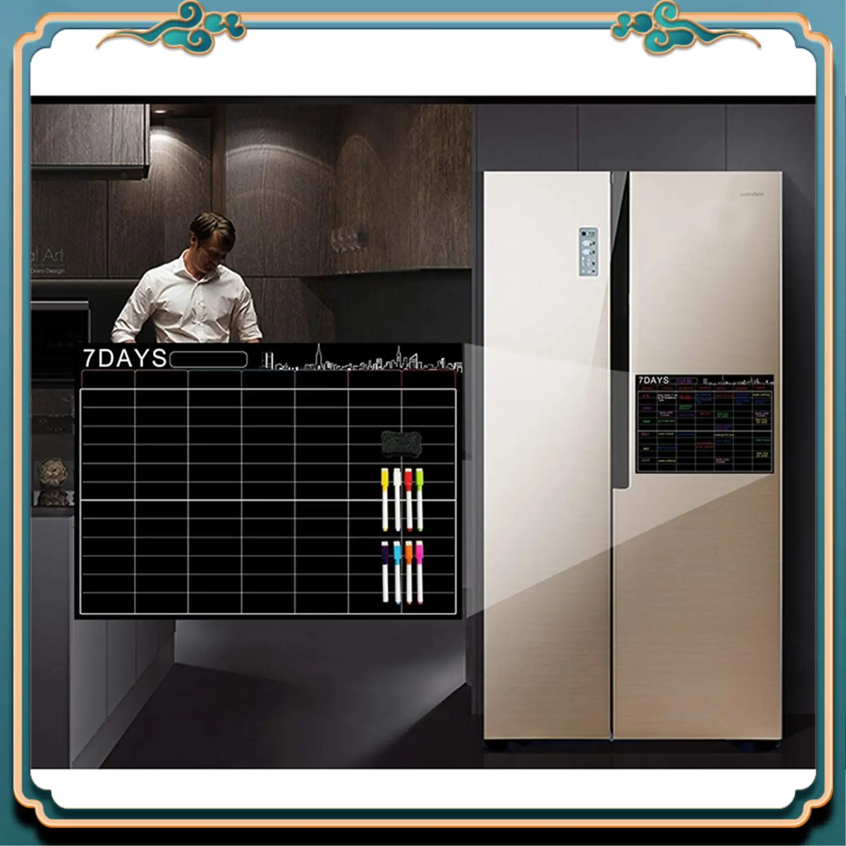 ABJG-2X المغناطيسي الجاف محو التقويم مجموعة 16X12 بوصة السبورة الأسبوعية مخطط المنظم A3 لوحة بيضاء للثلاجة المطبخ المنزل