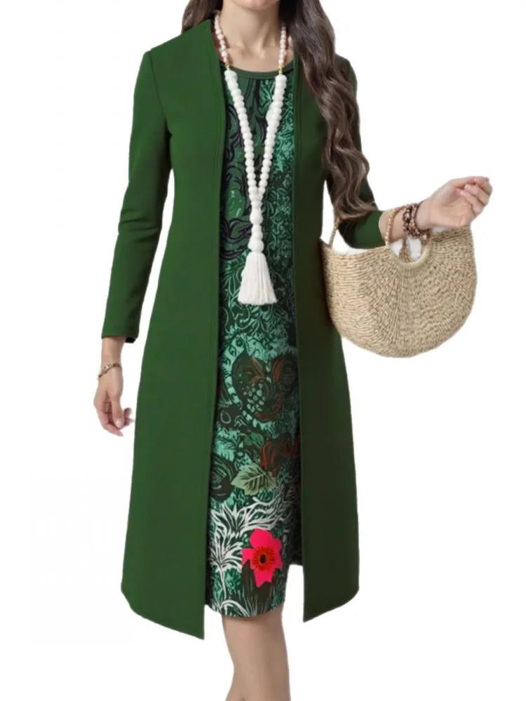 2-teiliges Mantel- und ärmelloses Kleid-Set, Kleidung in Übergröße, Kleider für Damenbekleidung, 2026, Frühling und Herbst, große Größe 3XL, Übergröße