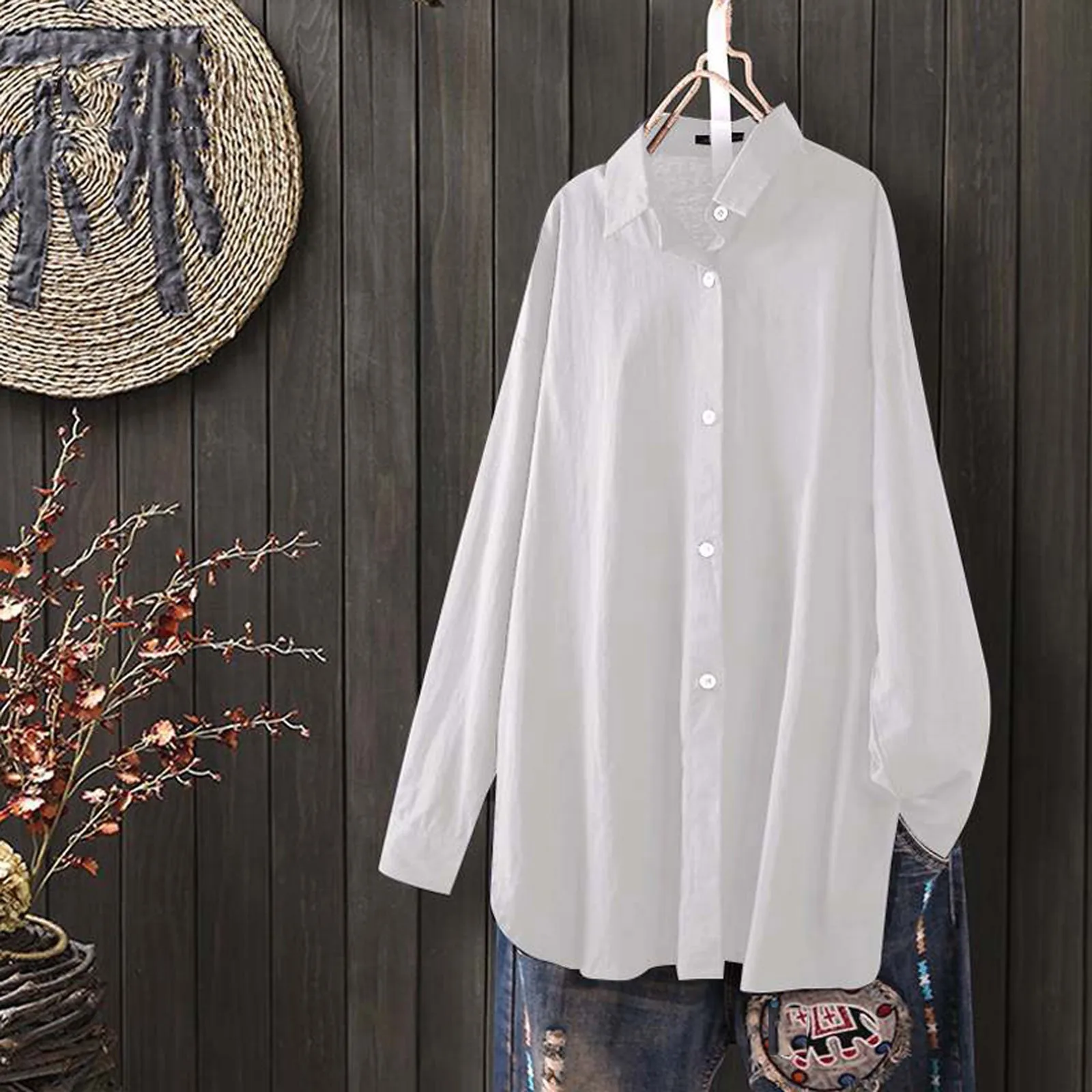 Fashion Casual Women Long Blouse WIth Buttons Oversize Loose V-Neck Long Sleeve Solid Shirts Office Ladies Elegant Business Tops