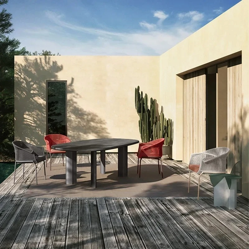Mesa y silla para patio al aire libre, combinación de Villa, jardín, muebles de mimbre de diseño, balcón creativo, silla de mimbre de ocio