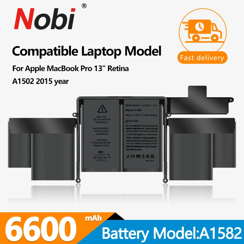 

Nobi A1582 Battery for Apple MacBook Pro 13" 2015 Retina A1502 With Free Tools ME865 ME864 020-00010 11.42V 6559mAh 74.9WH