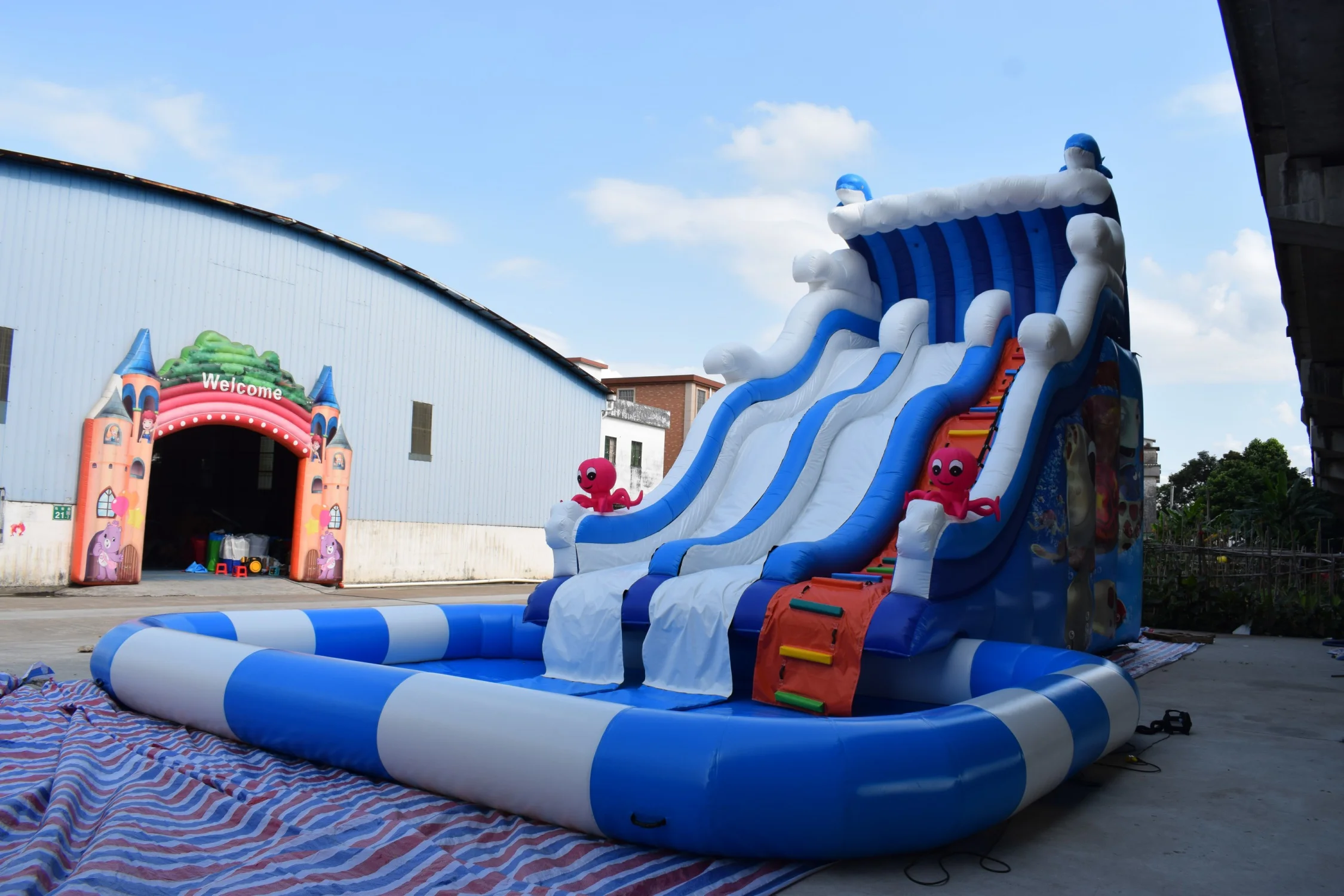 Most Popular Inflatable Mobile Water Park Inflatable Water Slide Pool Jumping Castle With Slide and Pool Outdoor Inflatable Game