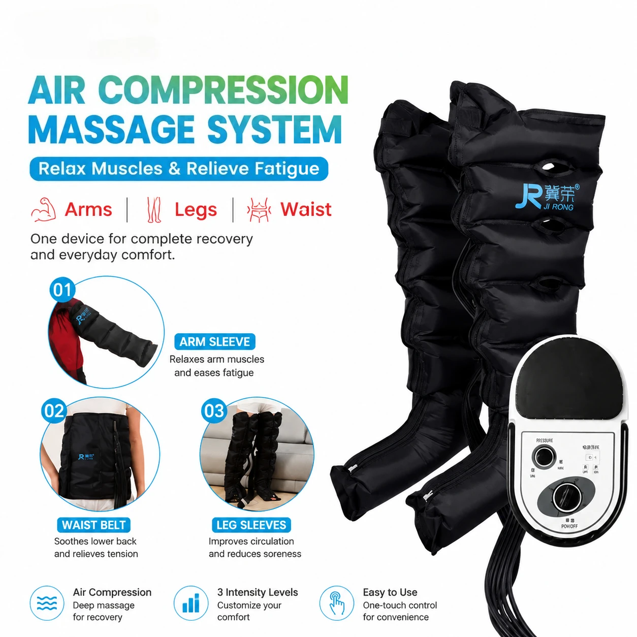 Air Wave Pressure Leg Massager Lymphatic Pressotherapy Machine Relaxation Treatment Belt Arm Shank Varicose Veins Treat 6 Bag