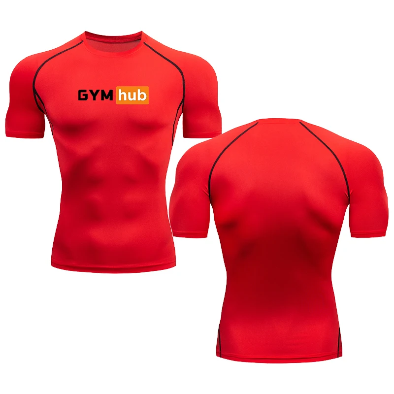 Männer Gym Hub Grafik druck Laufen Kompression Kurzarm eng anliegende Gym Sport T-Shirt Fitness männlich Jogging Trainings anzug Tops