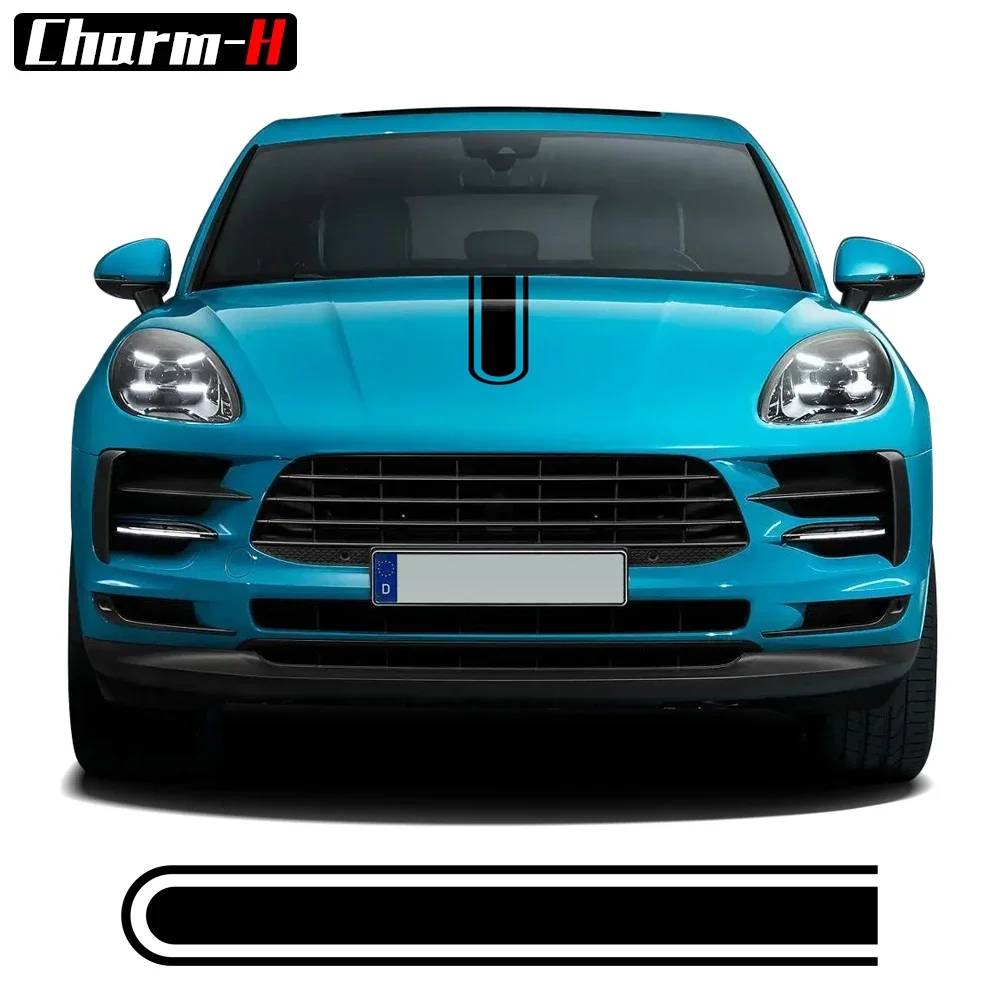 

1Piece Car Hood Racing Stripes Bonnet Decal Stikcers For Porsche Macan T S GTS 2014-2023 Accessories