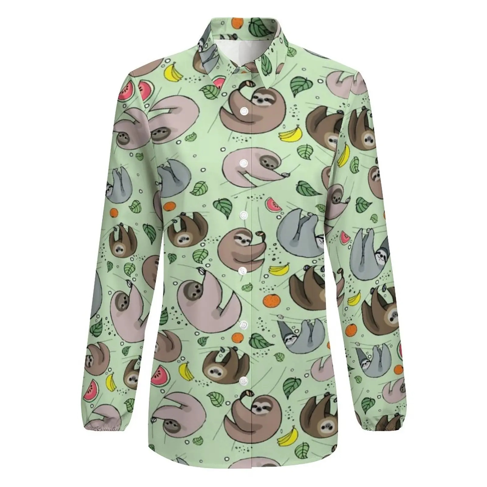 Cartoon Faultier Bluse Glückliche Faultiere Blätter Drucken Moderne Blusen Frauen Street Style Shirts Herbst Langarm Übergroße Kleidung