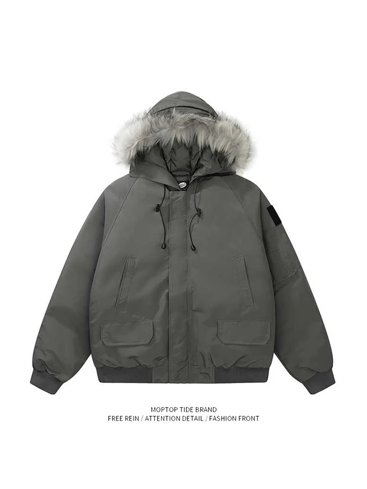 

Мужская зимняя куртка-пуховик Mr. WH: утепленное хлопковое пальто свободного кроя с меховым воротником в американском ретро-стиле