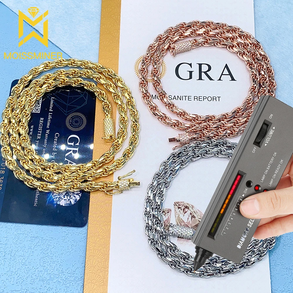 6mm Moissanite Rope Chain Iced Out Necklaces  For Men S925 Silver Choker for Women Pass Diamonds Tester With GRA Free Shipping