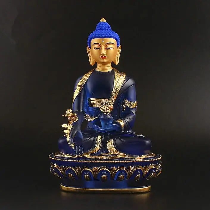 

20.5cm Blue Resin Exquisite Lotus Base Medicine Buddha Statue ,Tibetan Suppliers Home Putting Decorations Figurines