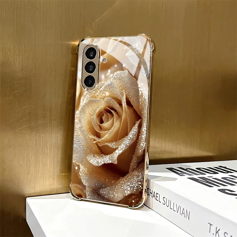 Gold Electroplated Corner Bumper Floral Phone Cover for Galaxy S26/S25/S24/S23 Ultra /S22 Ultra/S20 Ultra/56/A72/A73 5G