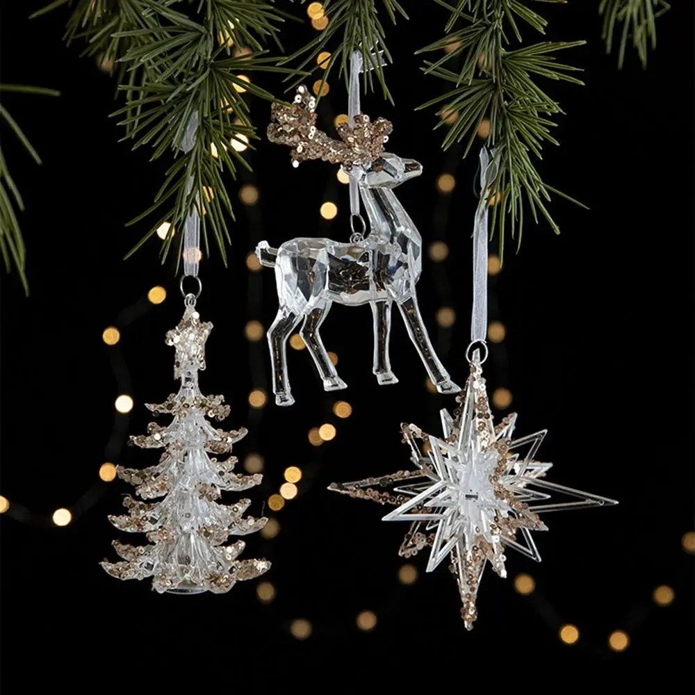 Acrylic Christmas Crystal Pendants Snowflake Wall Pendant Christmas Tree Ornaments Indoor Outdoor DIY Crystal Hanging